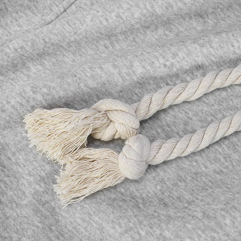 Grey Rope-Detail Curved Cotton Pants