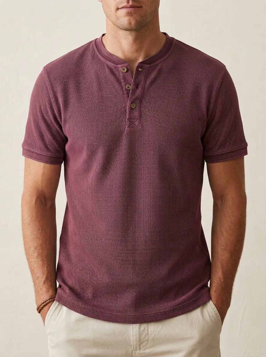 Men's Classic Waffle Knit Henley Shirt