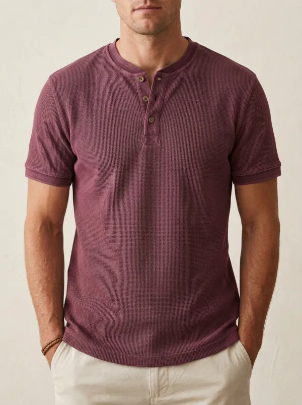 Men's Classic Waffle Knit Henley Shirt
