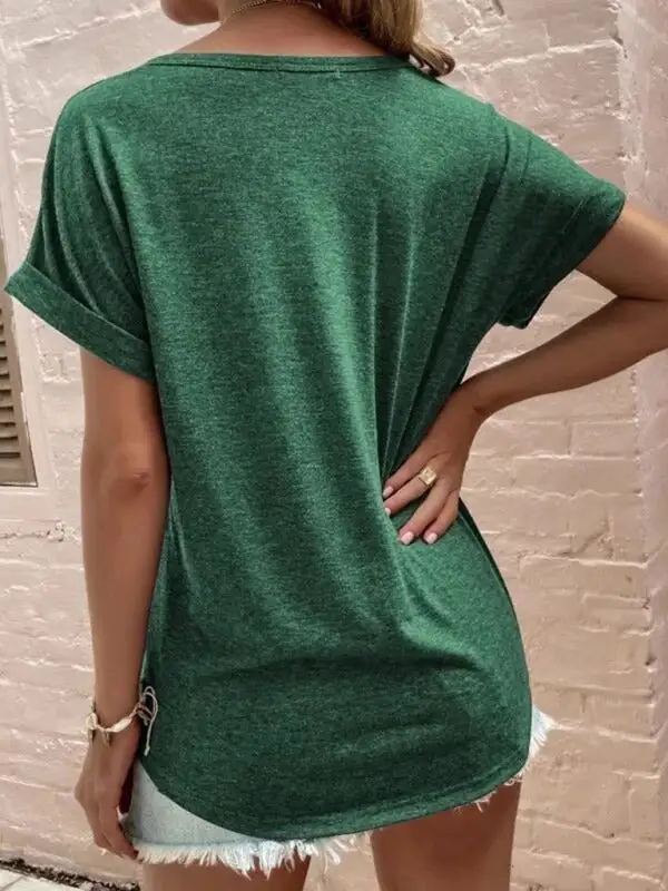 Notched-Neck Short-Sleeve Knit Relaxed T-Shirt