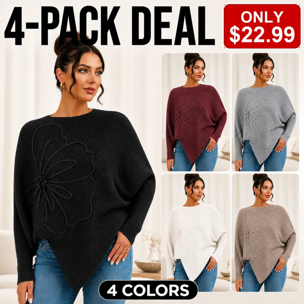 Women's Floral Batwing Sleeve Asymmetrical Sweater