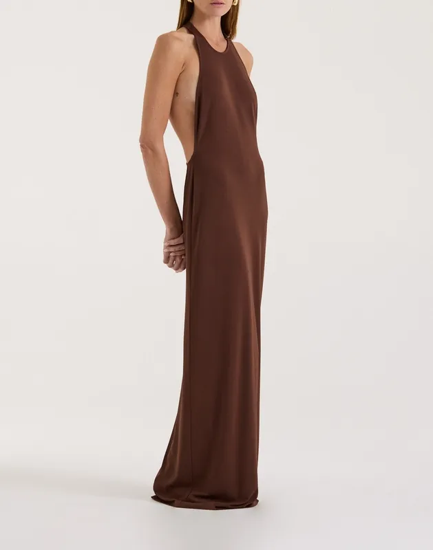 Chocolate Racerback Halter Maxi Dress