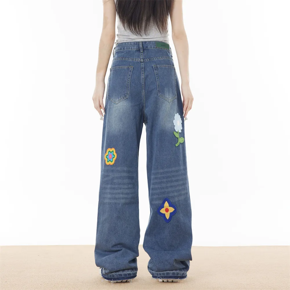 Embroidered Floral Wide Leg Jeans
