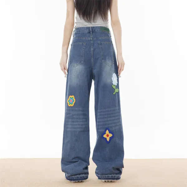 Embroidered Floral Wide Leg Jeans