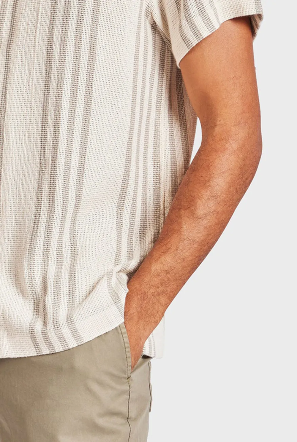 Striped Linen Short Sleeve Shirt-Seasponge