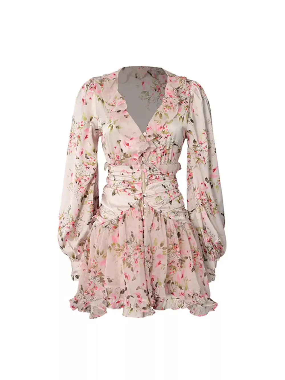 Structured Shape Floral Printed Ruffle Mini Dress