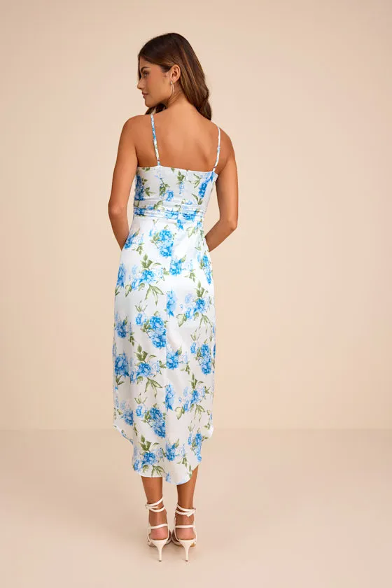 My Favorite Day Light Blue Floral Print Tulip Skirt Midi Dress