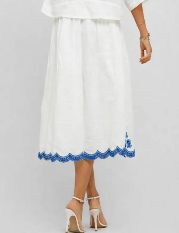 Elegant Embroidery Scalloped Midi Skirt