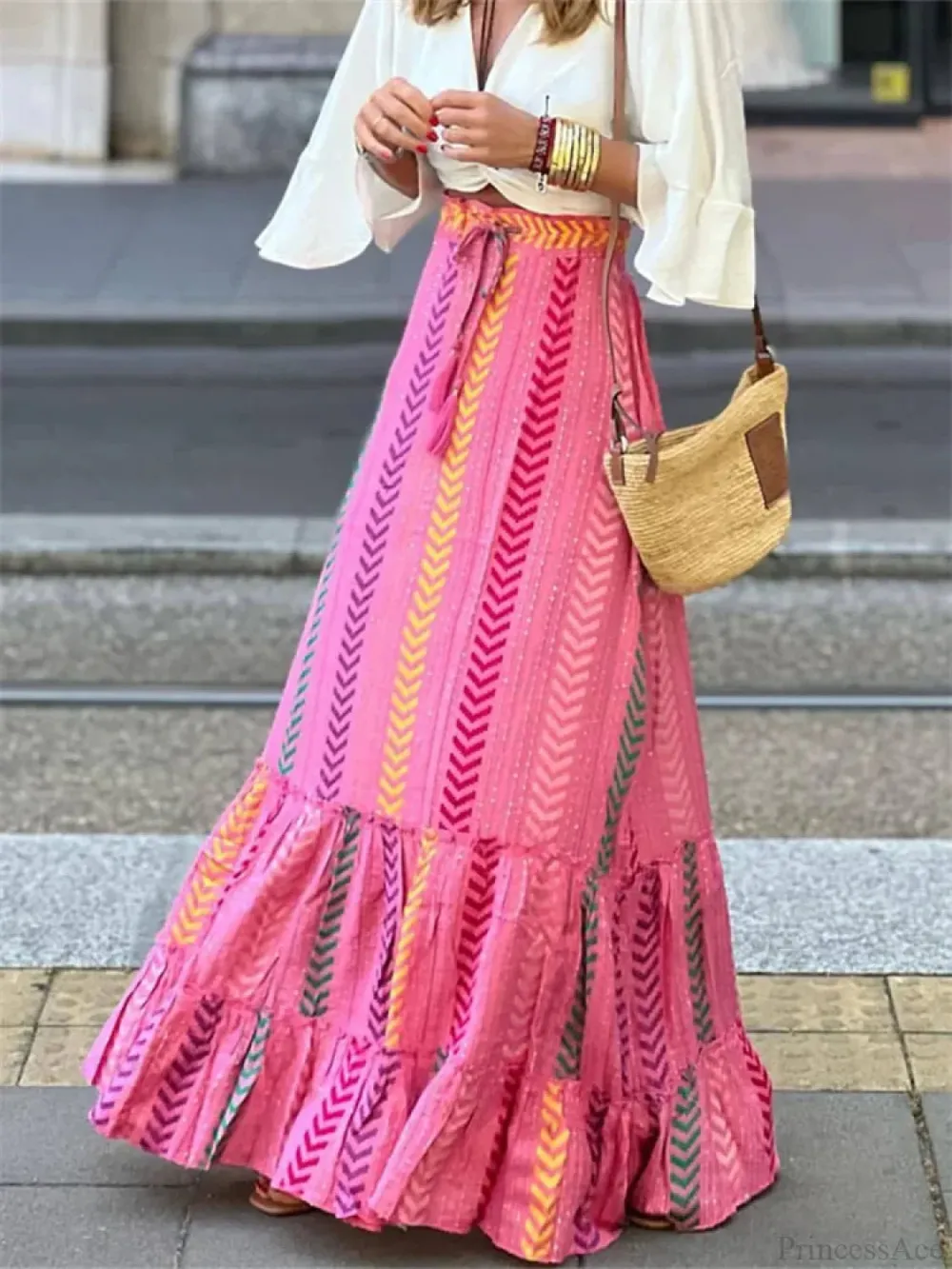 Layered Floral Printed Ruffle Skrit