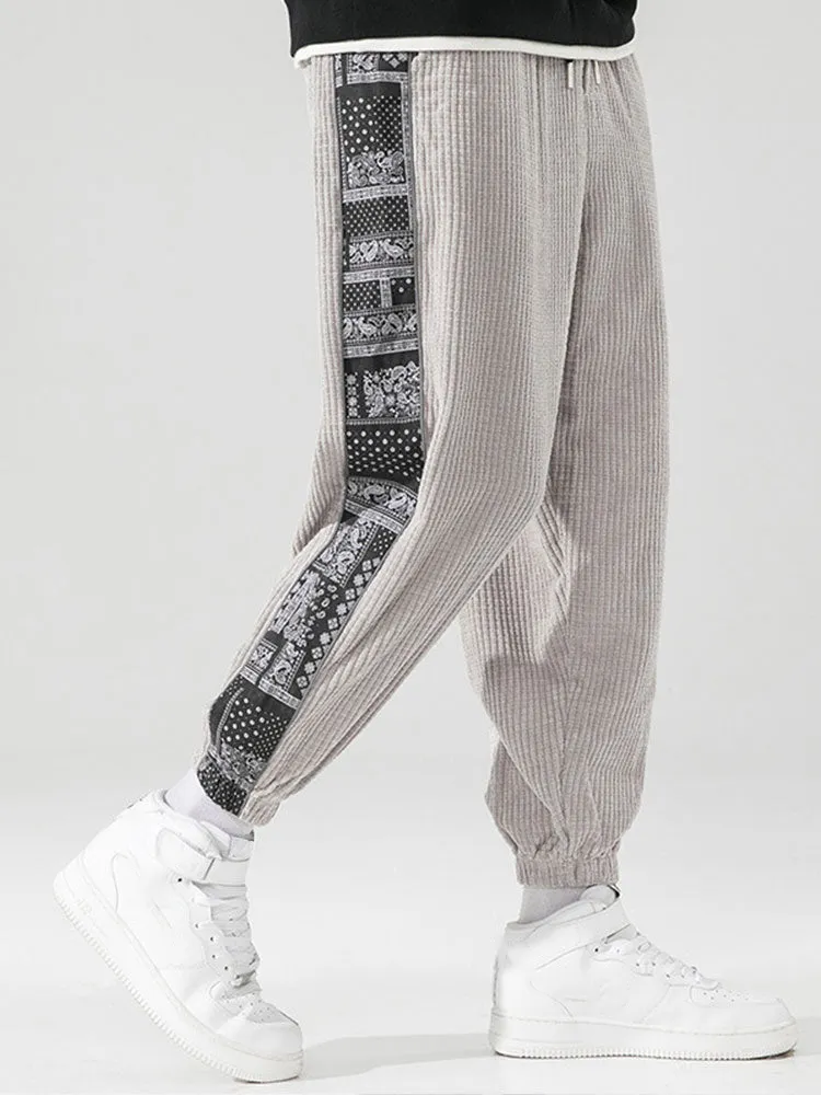 Corduroy Print Panel Pants