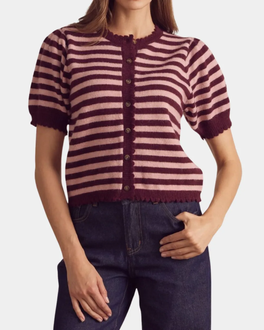 Scallop Striped Cardigan