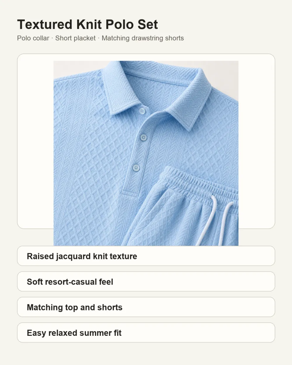 Men's Textured Knit Polo & Shorts Set
