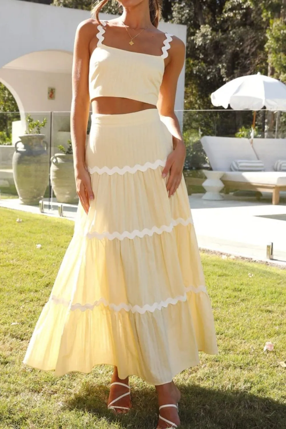 Contrast Trim Cami and Maxi Skirt Set