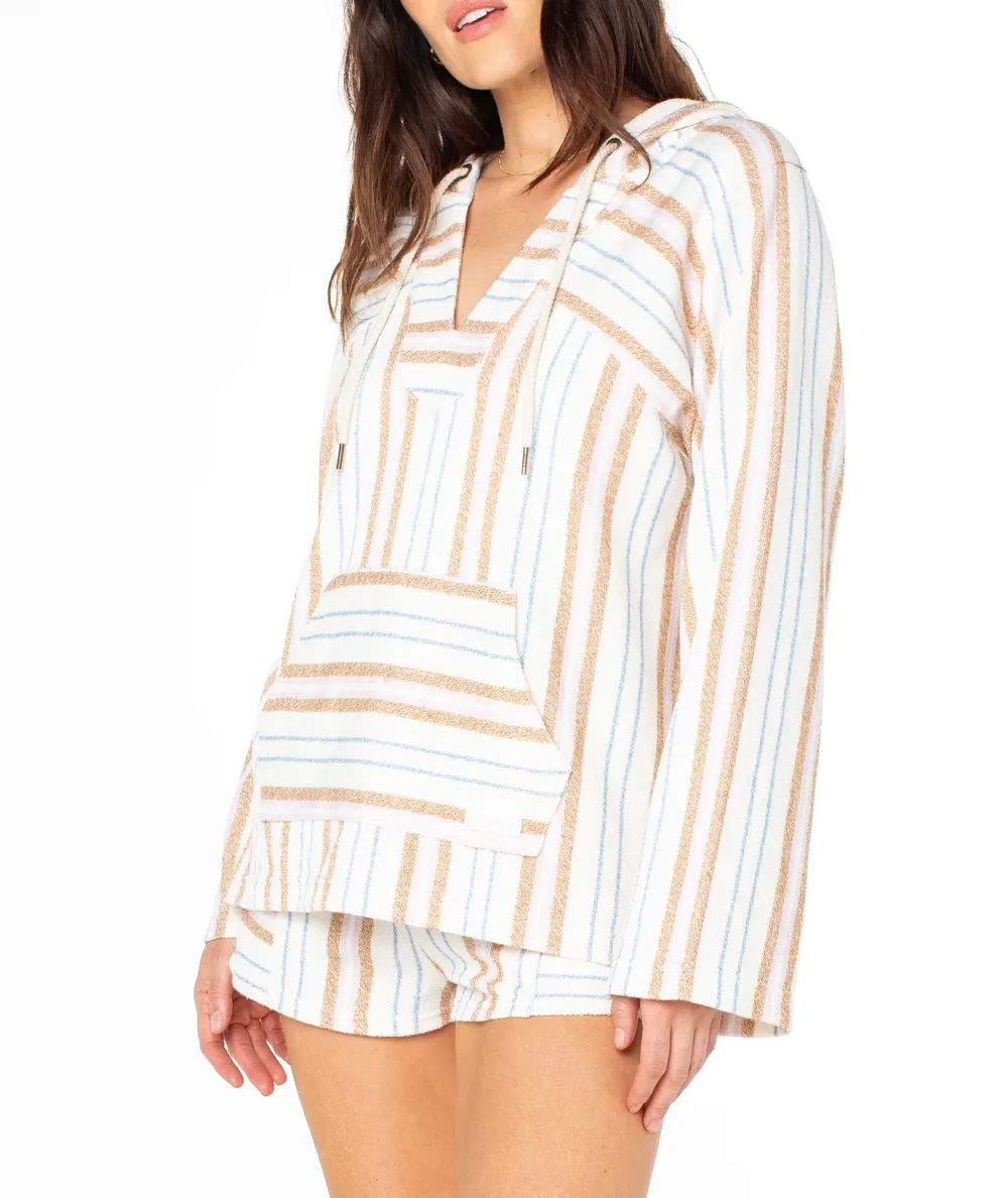 Large Pocket Hooded Striped Sweatshirt