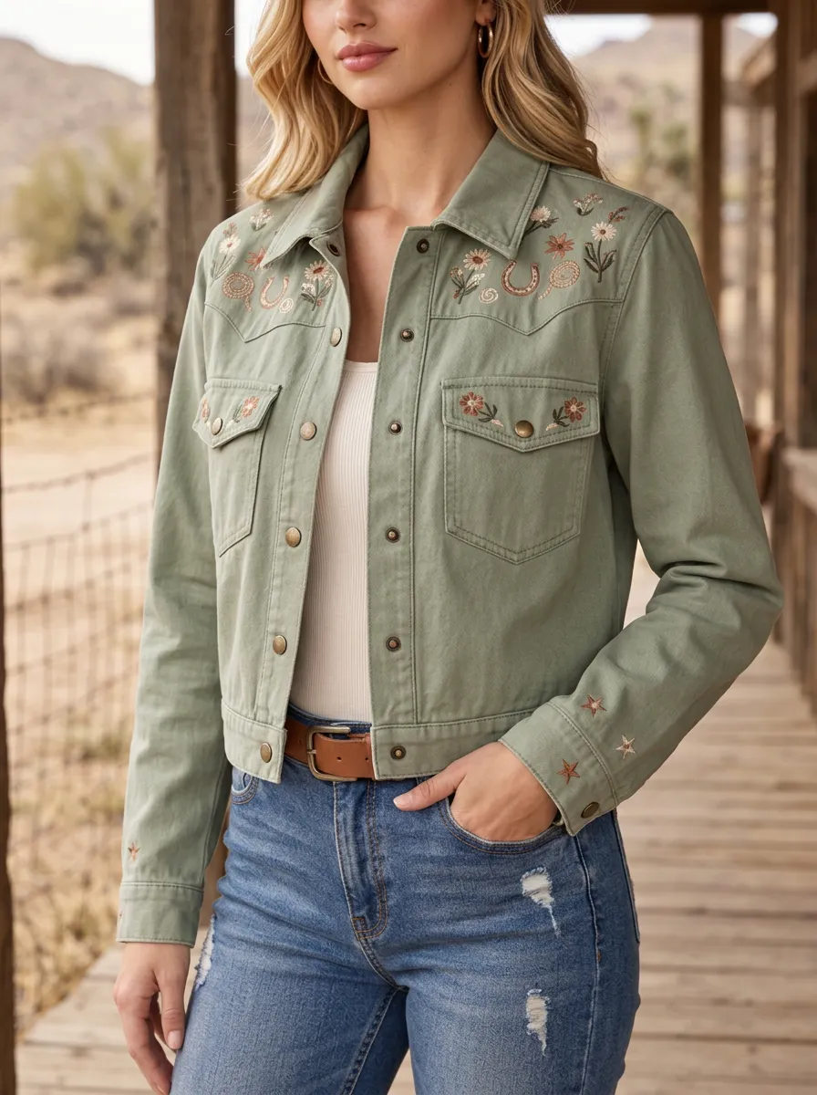 Women's Western Cowgirl Horseshoe Horse Floral Embroidery Floral Jacket