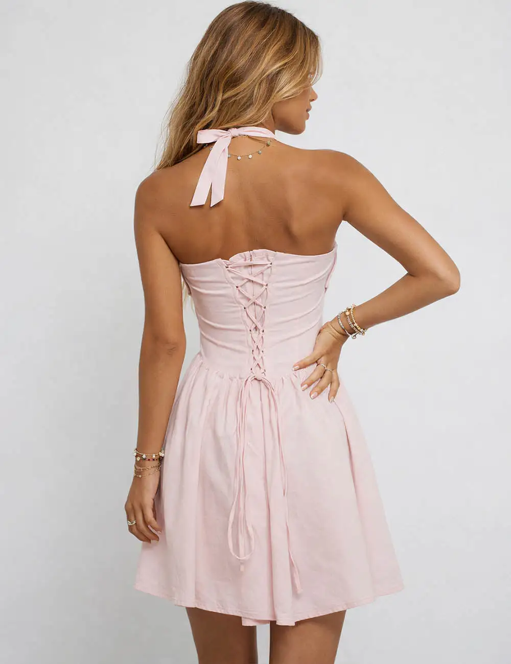 Chic Halter Neck Back Ruched Mini Dress