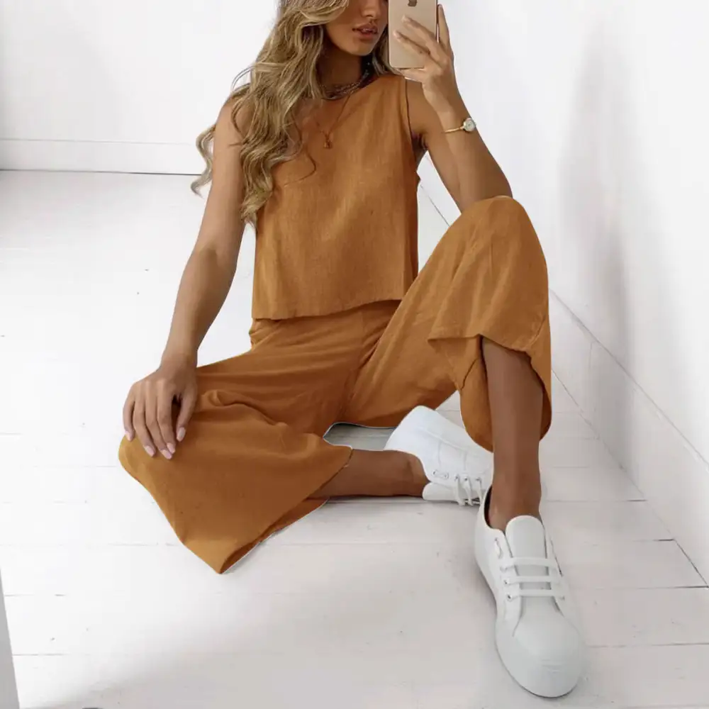 Women's Sleeveless Top And Wide Leg Pants Set
