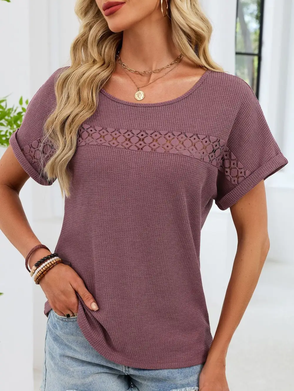 Lace Trimmed Loose Fitting Tee