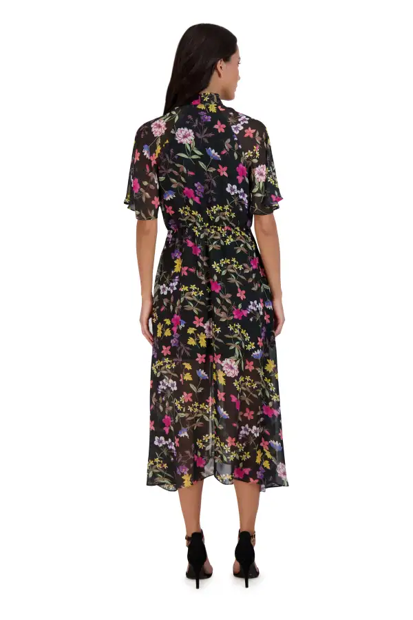 Tie Neck Flutter Sleeve Dress