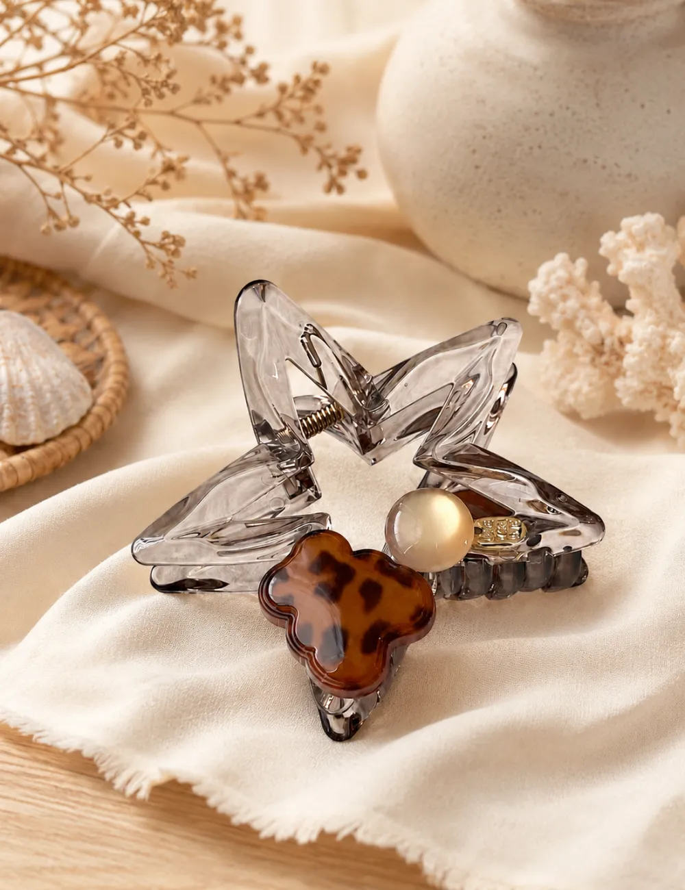 Leopard Star Shape Hollow Hair Clip