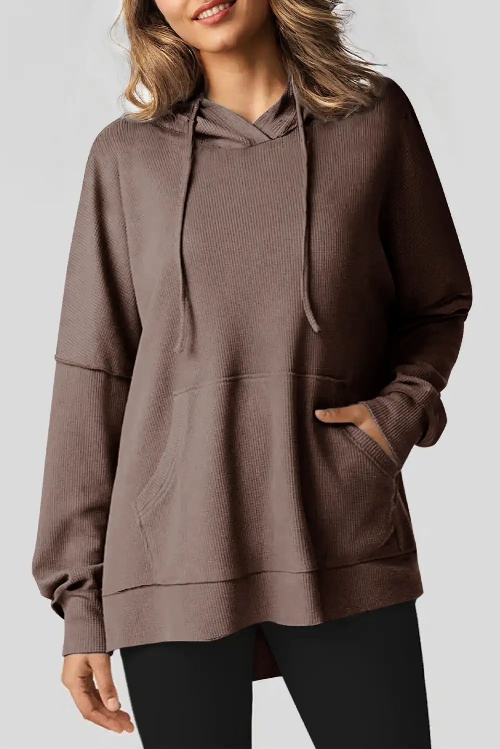 Modern Waffle Knit Fleece Lined High Low Oversized Hoodie