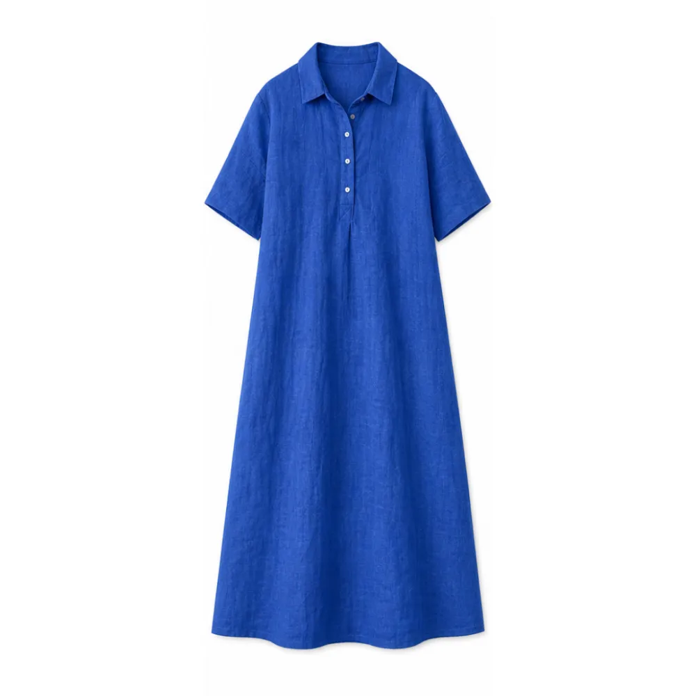 Linen Blend Polo Midi Dress
