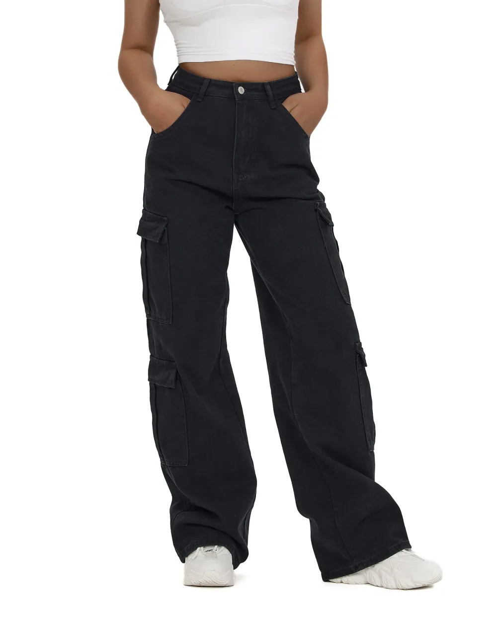Women's Denim Cargo Jeans In Black