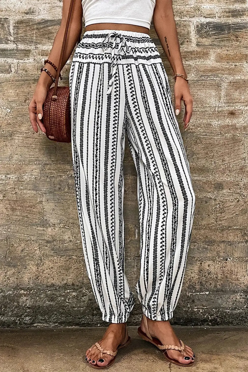 High-Waist Wide-Leg Drawstring Elastic-Waist Jogger Pants