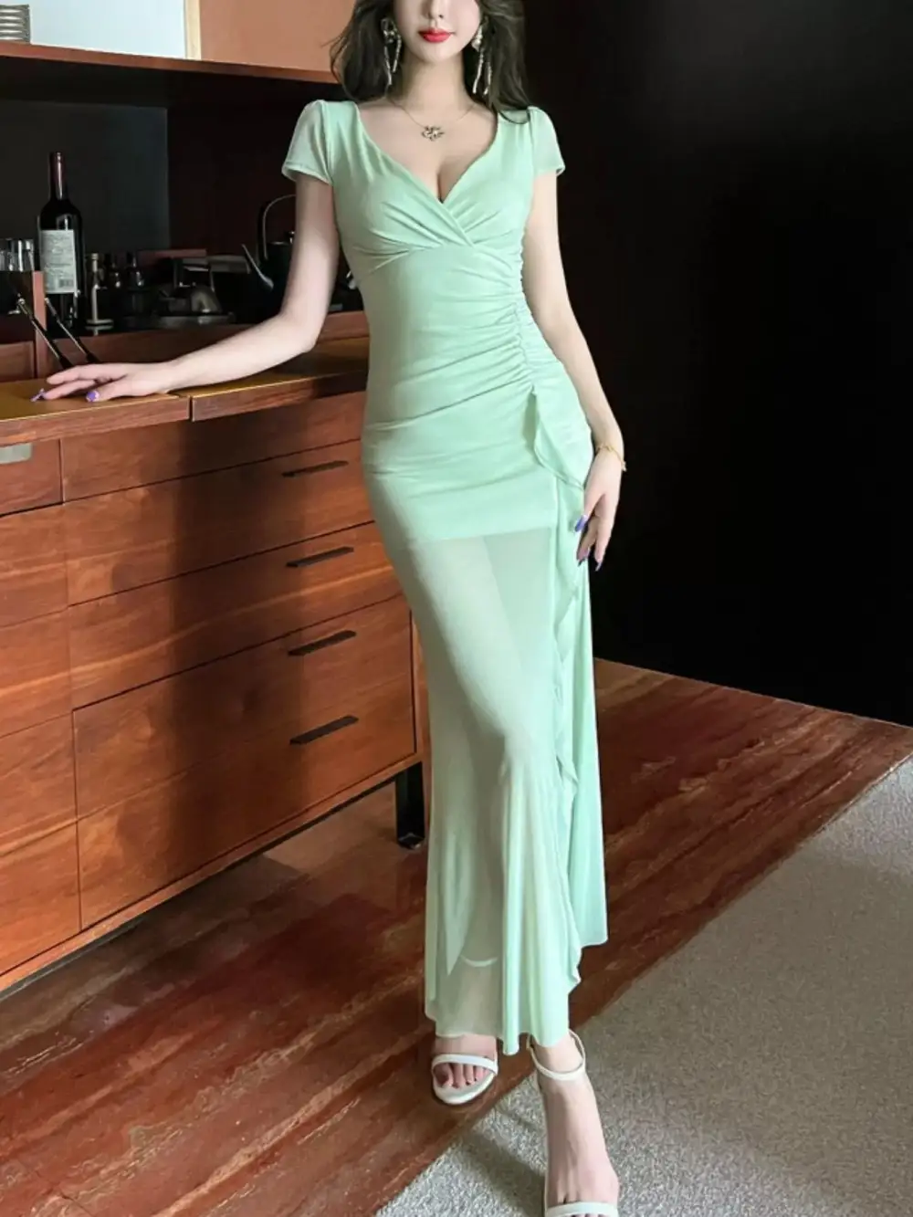 Ruffle Slit Dress Casual