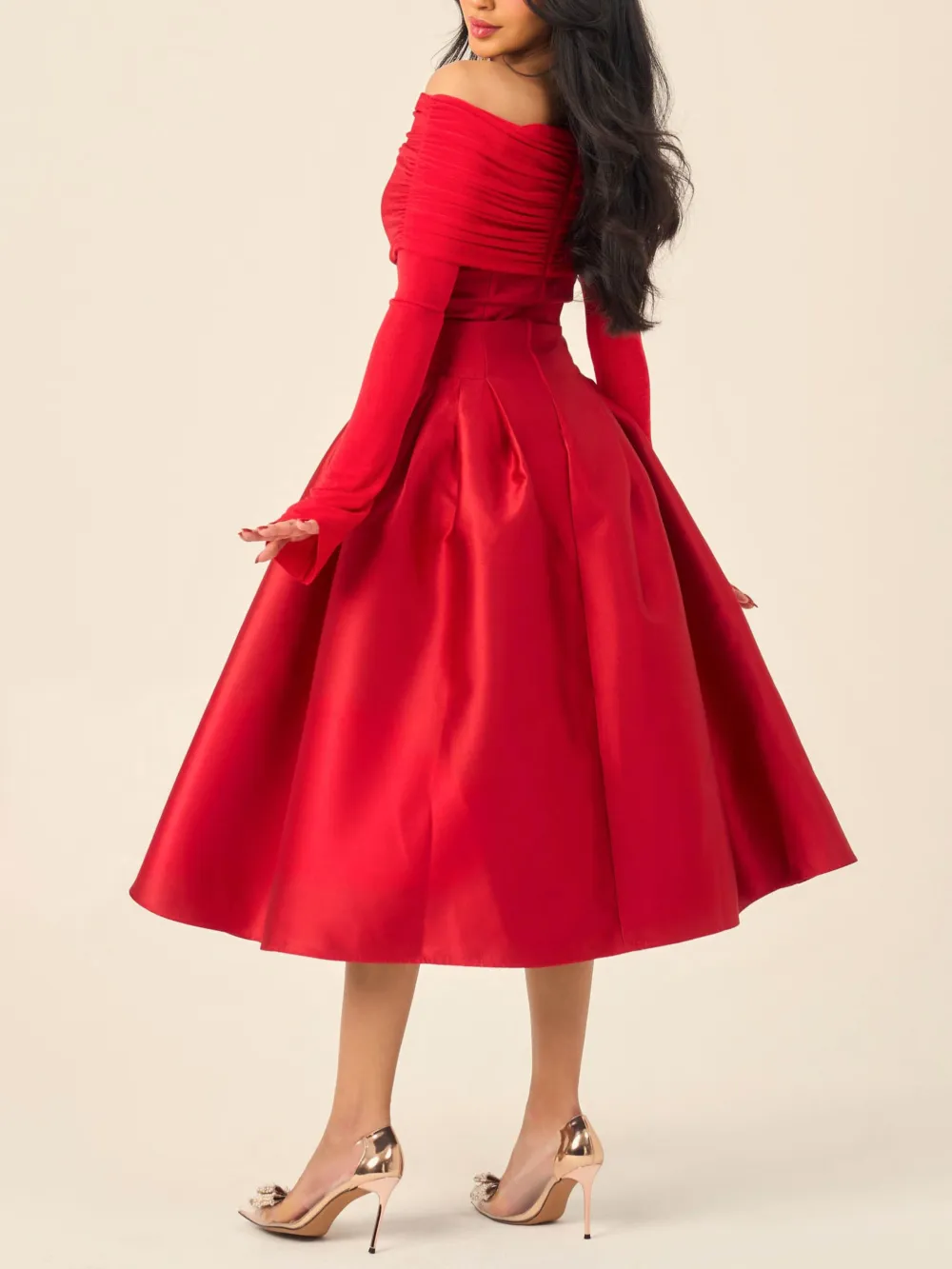 Elegant Off Shoulder Satin Midi Dress