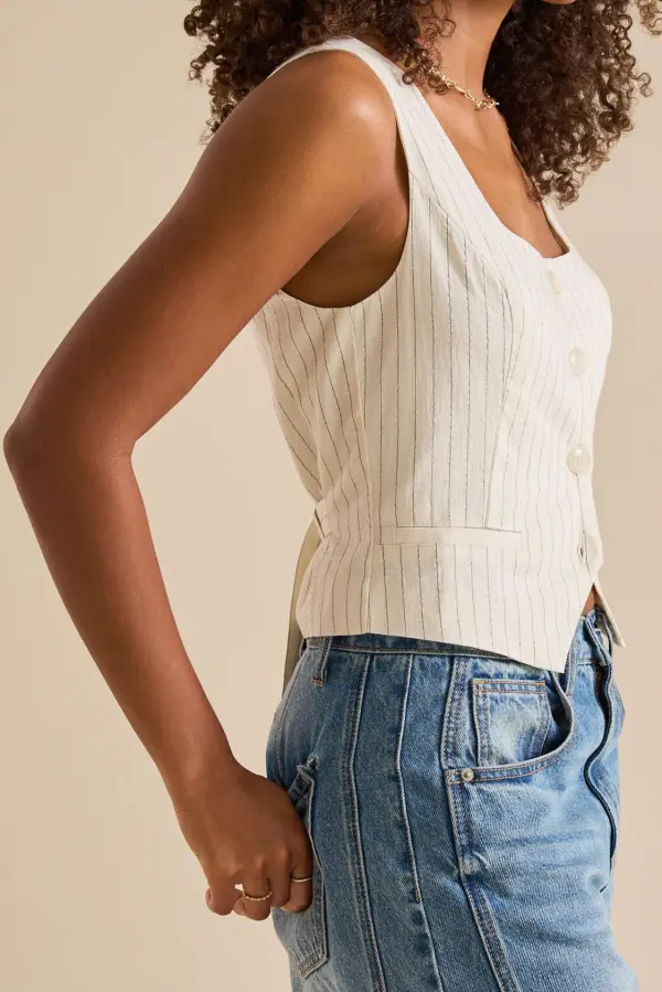 Striped Button Up Vest