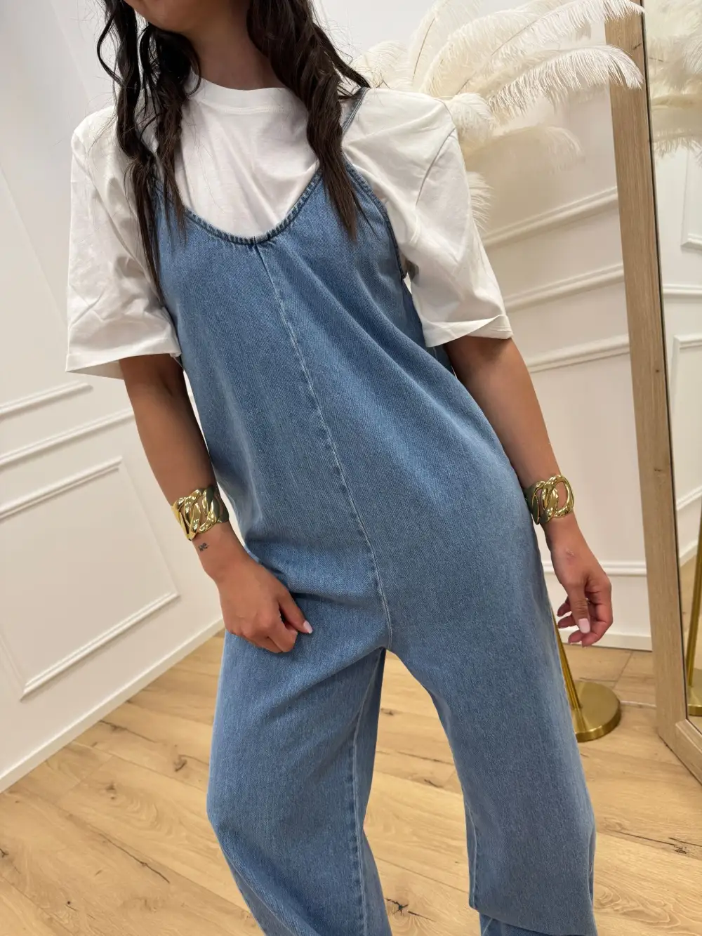 V Neck Strappy Cotton Jumpsuit