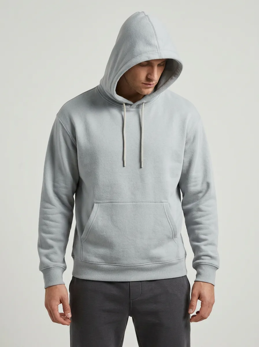 Men's Minimalist Solid Light Gray Plain Printed Hoodie