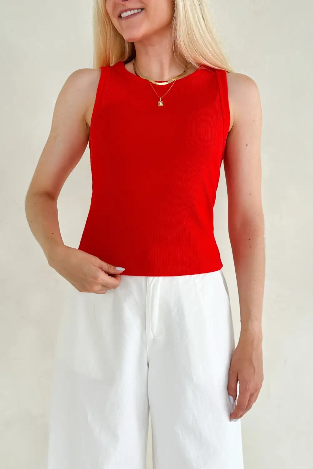 Draped Soft Ribbed Tank Top