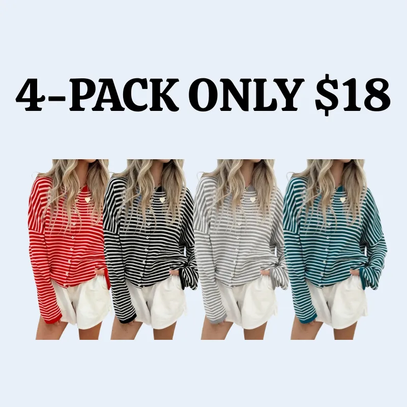 Women's Striped Casual Long Sleeve Loose Knit Sweater, Lightweight Fall & Winter Fashion, Button Front Open Front Design