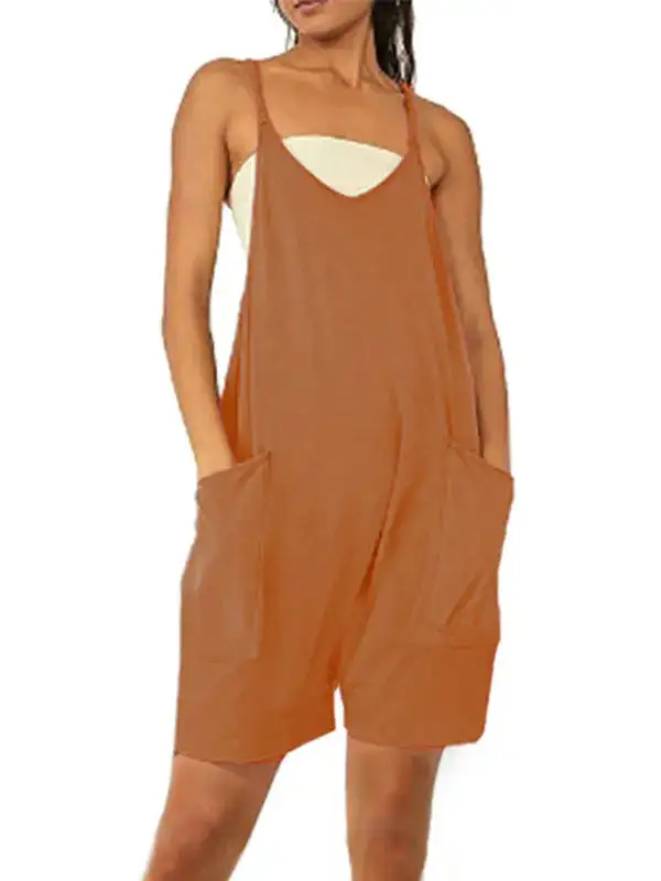 Zipper Pocket Spaghetti Straps Jumpsuit Overall Accessory