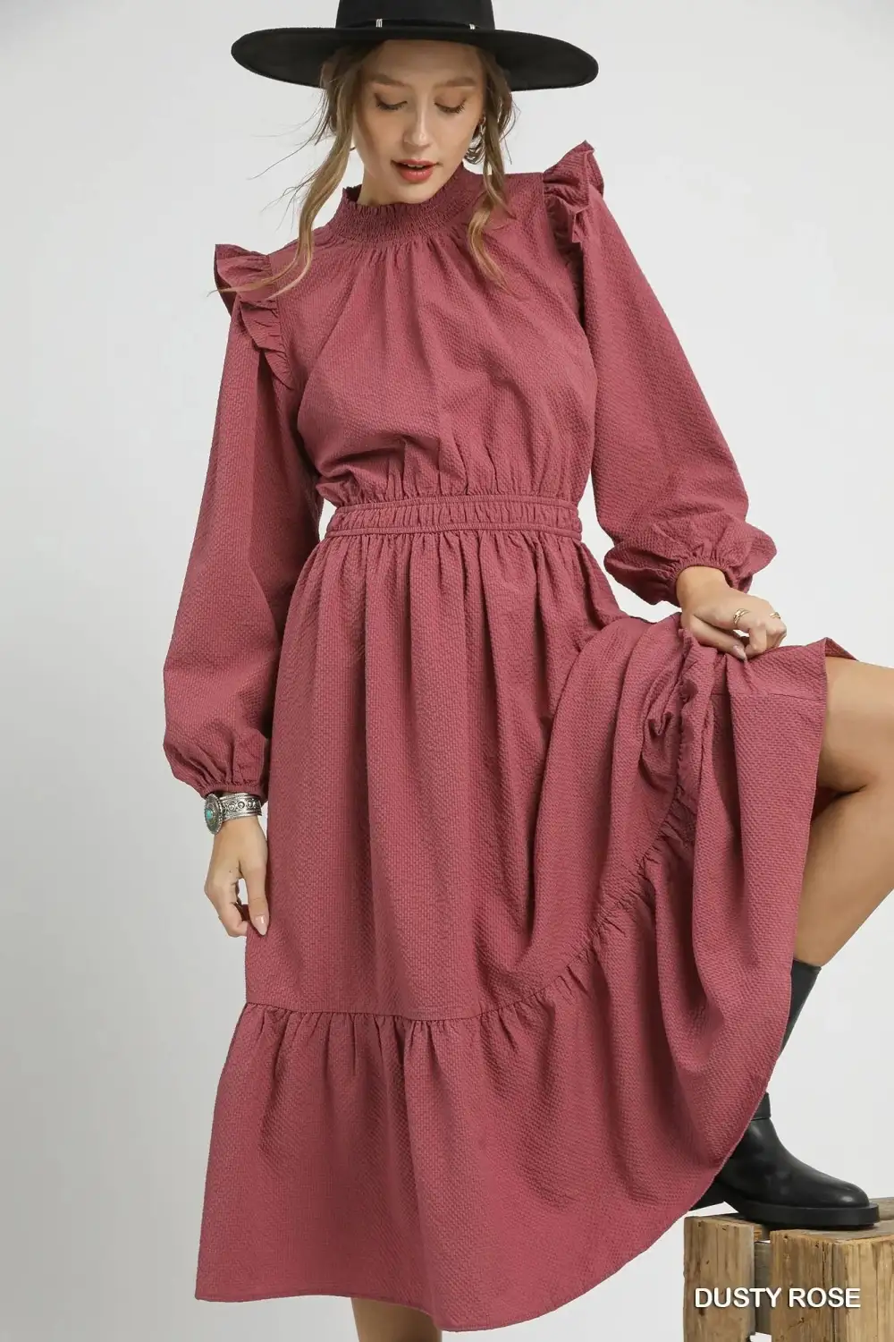 Balanced Detail Ruffle Midi Dress