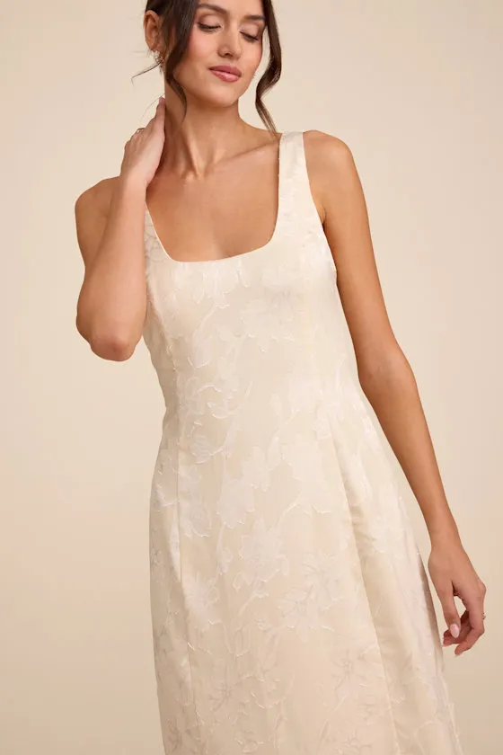 Elani Ivory Floral Burnout Trumpet Midi Dress