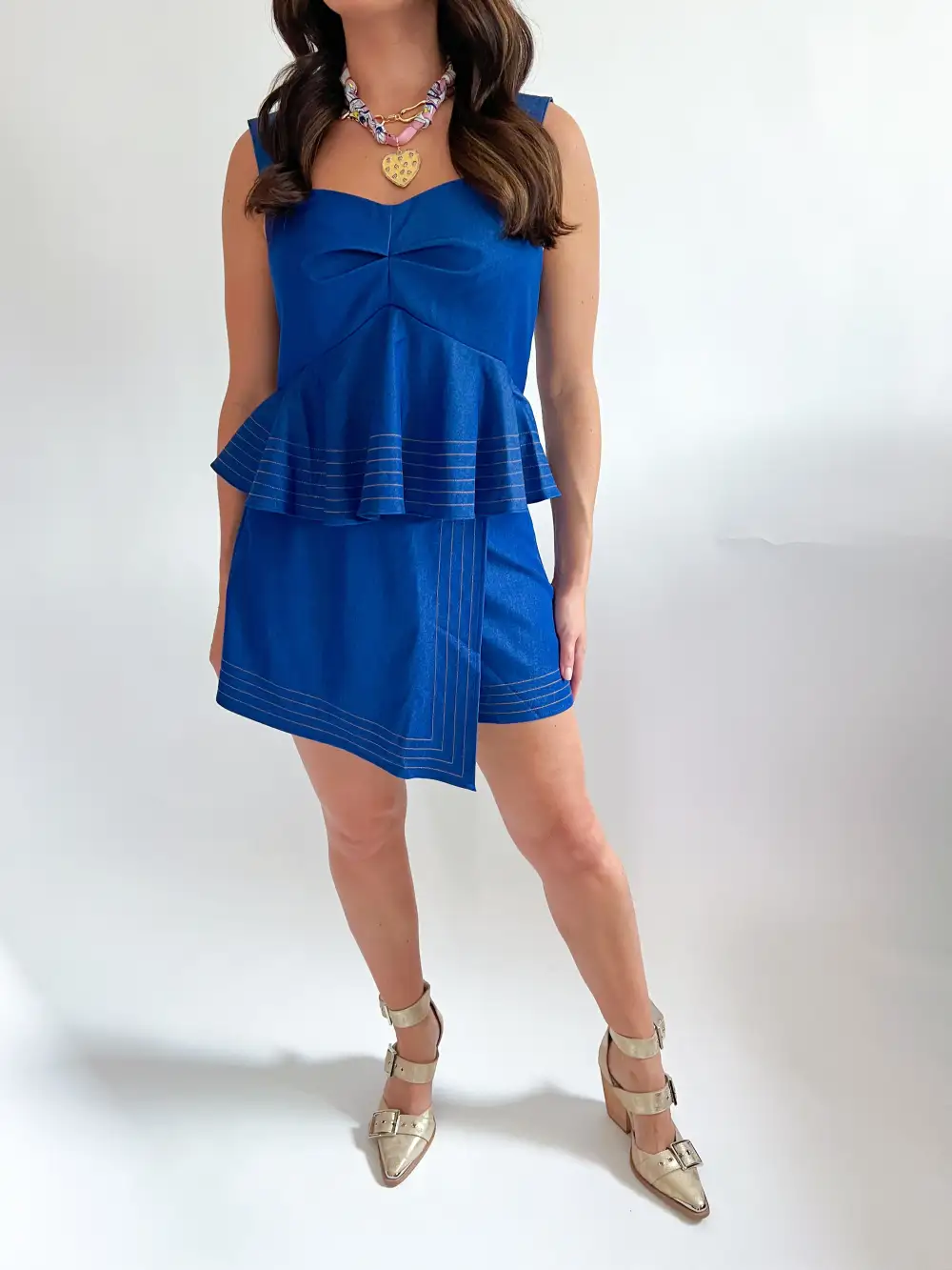 Denim Effect Peplum Top
