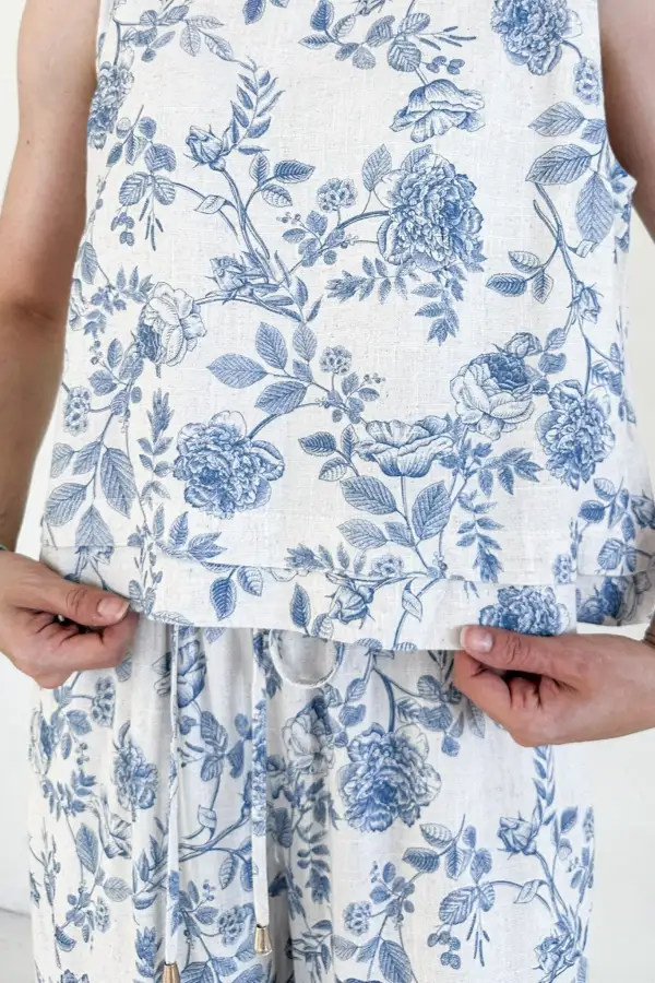 Linen Blend Printed Tank Top