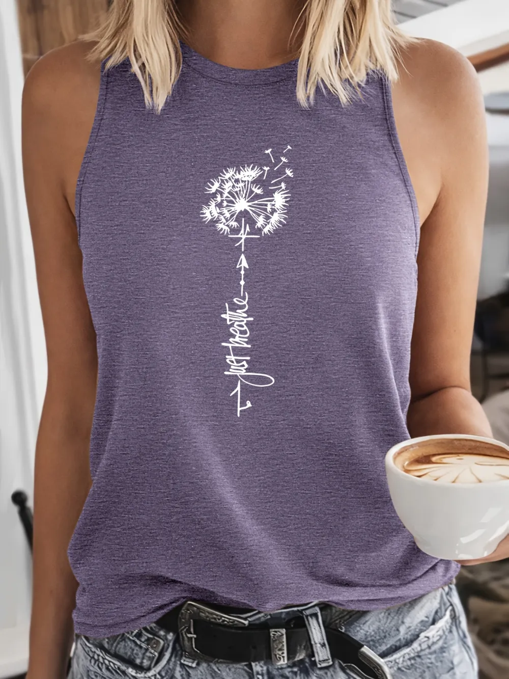 Retro Dandelion Just Breathe Print Tank Top