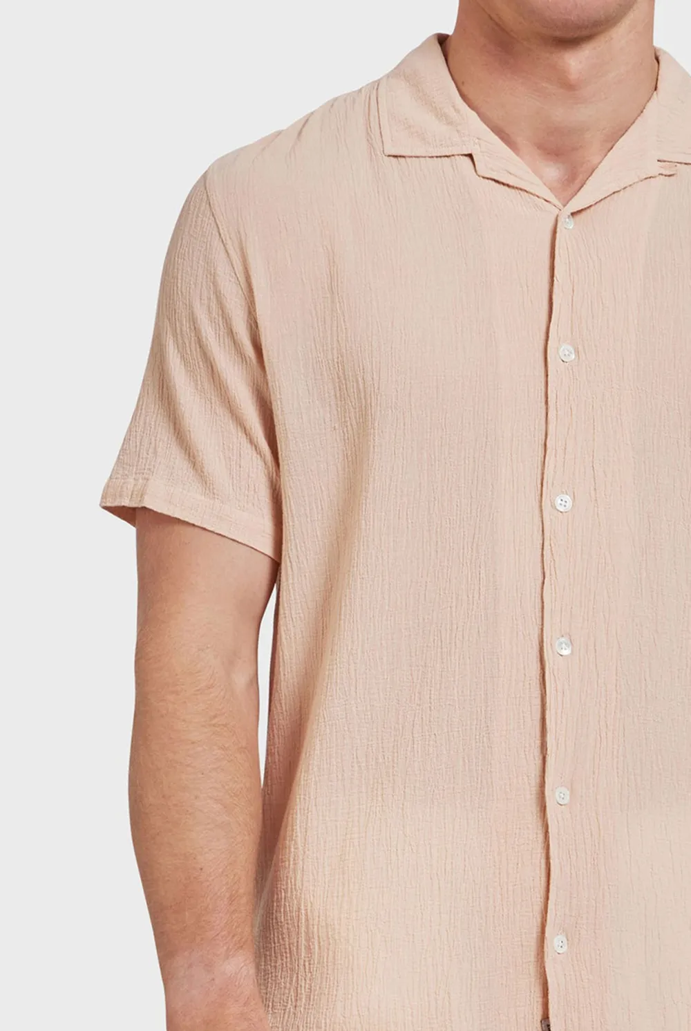 Peach Textured Short Sleeve Shirt