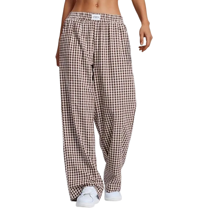 Women's Striped Gingham Boxer Pants Cotton Pajama Lounge Pj Casual Plaid Trousers  Beach Bottoms with Pockets