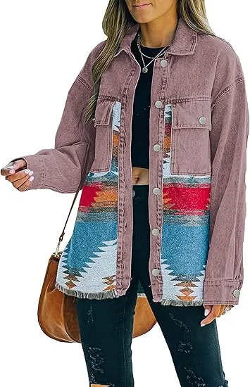 Women’s Aztec Denim Jacket – Vintage Vibes. Modern Edge. Effortless Style.