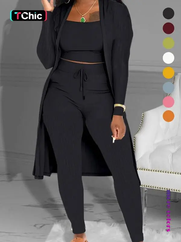 Women's Plain Long Sleeve Open Front Cardigan & Tie Front Leggings & Sleeveless Cropped Top Set, Casual Elegant Chic Fashion Cozy Breathable Women's Outfits for Fall, Ladies Fall Co-ord Sets, Clothes