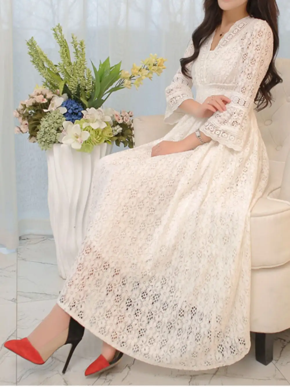 Comfort Fit Lace Midi Dress