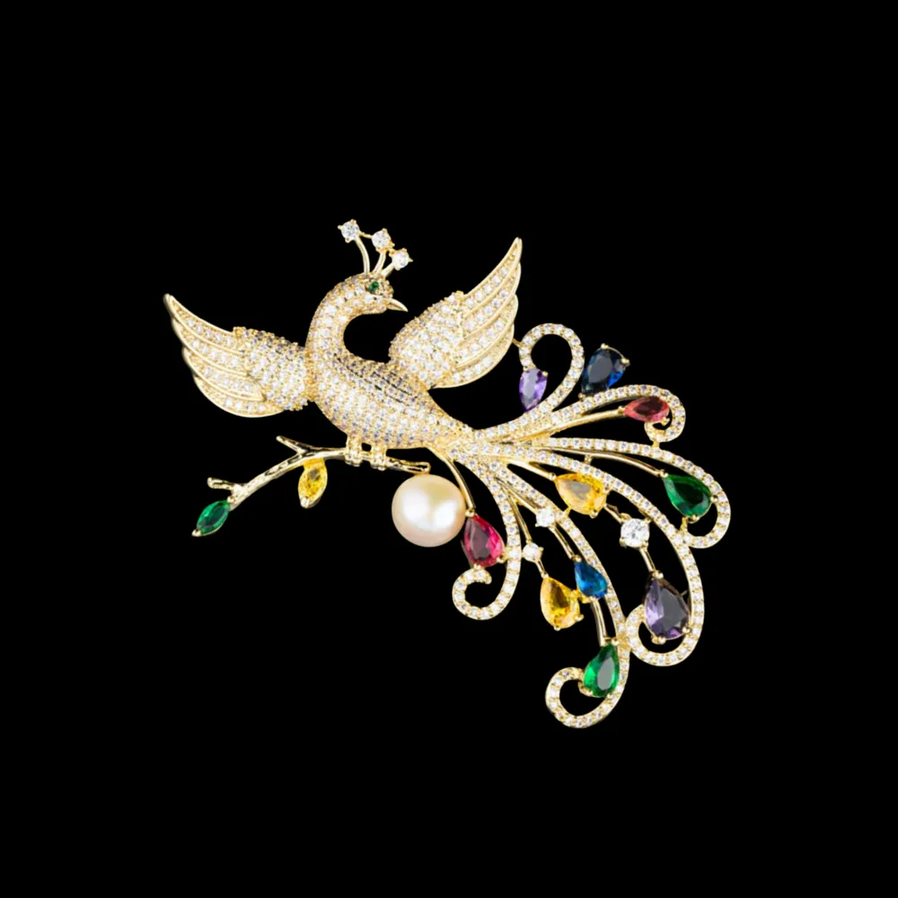 Peacock Crystal Fan Brooch