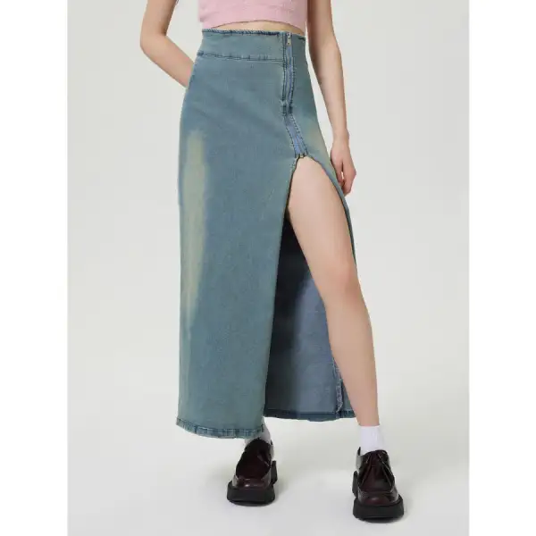 Slit Denim Skirt with Zip
