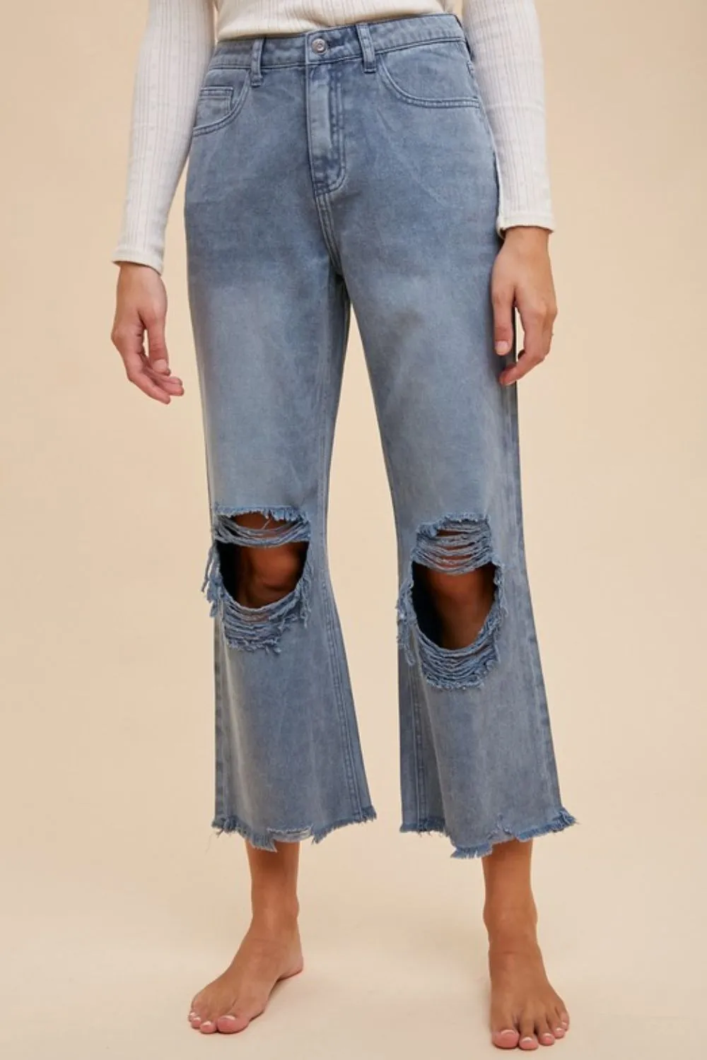 Wear Distressed Raw Hem Denim Jeans