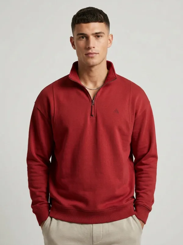 Men's Classic Minimalist Embroidered Emblem Quarter-Zip Sweatshirt